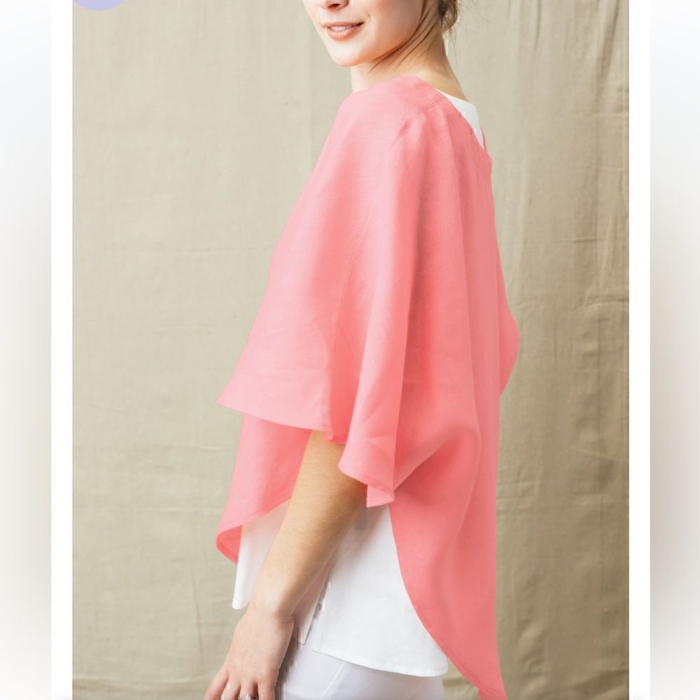 Amelline‎ linen poncho one size with studs shoulder details Minimalist coral New